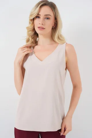 Texturierte ärmellose Bluse mit V-Ausschnitt