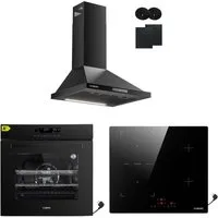 KB Elements Induktions Herd-Set Einbaubackofen 60 cm mit 4-Zonen Induktionskochfeld 60cm, mit 2-fach-Teleskopauszug, AQUA CLEAN, Backofen Full Touch mit 15 Funktionen, Schuko-Anschluss (EU-Stecker)