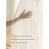 Simloveve Gardine Voile Gardinen Weiss Halbtransparent Ösenvorhang 2er Set (2 St), Ösen, halbtransparent, Polyester, Gestreiftes Muster Vorhänge für Wohnzimmer,140x145 cm