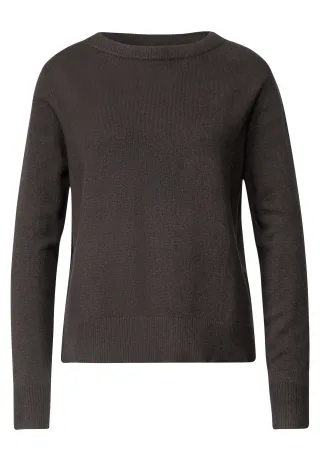 Street One - Langarm Pullover mit Boat Neck black coffee mel. - Gr. - 36
