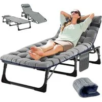 Meulbaty Klappbett Gästebett mit Auflage, Kopfstütze & verstellbarer Rückenlehne mit Aufbewahrungstasche und 2.3-3cm Matratze, 190x68x30cm, grau