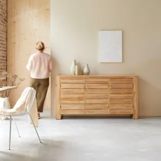 Buffet Anrichte Schrank Teakholz massives helles Holz 170 Minimalys Neu Tikamoon