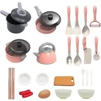 OKWISH Spielküche Kinder Spielküchen Set 28 Stück Lernspielzeug Küchenzubehör Kunststoff, Kochgeschirr Utensilien aus Kunststoff Lernspielzeug für kleine Köche