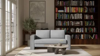 BRUNO Schlafsofa 140cm in Silver Grey Grau | Kubus | stabiles Massivholz & Boxspringkomfort