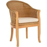 Krines Home Relaxsessel Rattan-Sessel mit Holzbeinen, Sessel aus echtem Rattan- mit Polster, Rattanstuhl