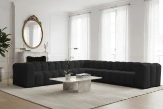 Ecksofa Designersofa SOLVIE XL in Stoff Tiffani Schwarz Seite Universal