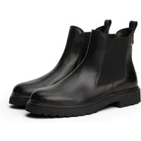 Tommy Hilfiger TH LEATHER CLEATED CHELSEA Chelseaboots, Blockabsatz, Stiefelette, Schlupfboots, beidseitiger Stretcheinsatz