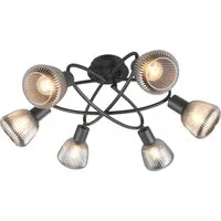 TRIO Leuchten Deckenleuchte TARIFA, 6-flammige Deckenlampe exkl 6xE14 max 10W, Glas Hängelampe, Leuchtmittel wechselbar, warmweiß - kaltweiß, Ø 59cm, Glas Lampenschirme in Riffeloptik und leicht verspiegelt, IP20