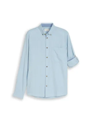 Tom Tailor - Regular Fit Hemd mit Turn-Up-Funktion mountain blue herringbone - Gr. - M