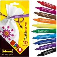 Idena Textilmarker Idena 61044 - Textilmarker für helle Stoffe, 10 Textilstifte in leucht