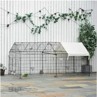 PawHut Kleintierkäfig mit Abdeckung, Stahl, 220 x 103 x 103 cm, Beige
