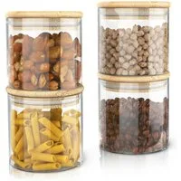 Arendo Aufbewahrungsbecher Glasbehälter-Set 4x 0,75 L Borosilikatglas mit Bambusdeckel, luftdicht, Borosilikatglas, Bambus, Silikon, (Vorratsbehälter-Set, 4-tlg., 4er Set), Hitzebeständig, umweltfreundlich, langlebig, mikrowellengeeignet