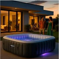 Arebos Whirlpool TENERIFE Aufblasbar 6 Personen mit 130 Düsen, (Komplett-Set, LED-Beleuchtung), Für Outdoor & Indoor