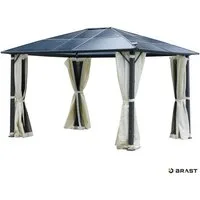 BRAST Pavillon Premium Aluminium Größen 3x4m 3,6x4,8m Moskitonetz, mit 4 Seitenteilen, wahlweise mit LED, TÜV, wasserdicht, UV-Schutz, festes Dach