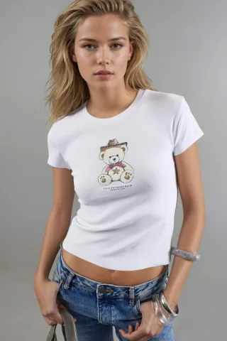 Figurbetontes T-Shirt mit kurzen Ärmeln aus Baumwollmischung