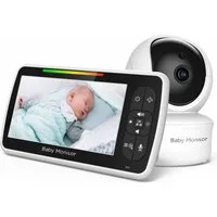 BBWL Video-Babyphone Babyphone mit Kamera 5 Zoll Display, Nachtsicht, Temperaturüberwachung, VOX, 300m Reichweite, Zwei-Wege-Audio & Schlafliedfunktion