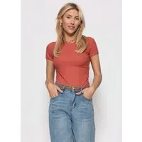 SASSYCLASSY T-Shirt Kurzarmshirt in geripptem Jersey für Damen Schlichtes T-Shirt mit Rundhalsuasschnitt in körpernahem Schnitt