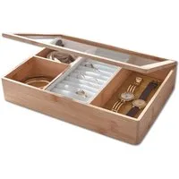 Dekoleidenschaft Schmuckkasten "Bamboo" Schmuckkästchen aus Bambus mit Glasdeckel, Schmuckschatulle, Schmuck Aufbewahrungsbox, Schmuckaufbewahrung
