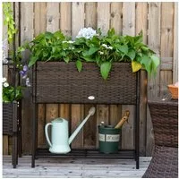 Outsunny Blumenkasten Blumenkasten mit Füßen (Blumentopf, 1 St., Hochbeet), PE Rattan, Metall, Braun