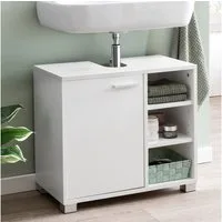FINEBUY Waschbeckenunterschrank FB51390 FB51390 weiß Badschrank Waschtisch (Badmöbel, Waschtischunterschrank mit Regal und Tür) Unterschrank, 60x55x32cm Badschrank Weiß mit Tür