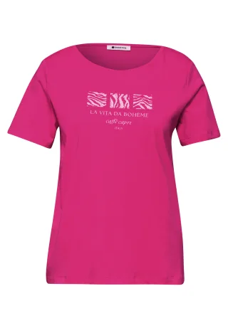 Street One - Basic T-Shirt mit Rundhals und Print magenta dream - Gr. - 34
