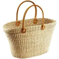 Kobolo Shopper Seegrastasche natur Ledergriffe