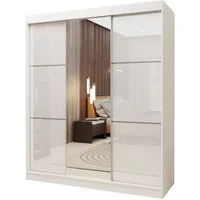 Masseno Schwebetürenschrank VITALE 180 cm Kleiderschrank mit Spiegel 3 Türen Weiß