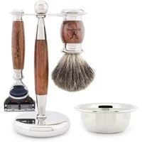 JAG SHAVING Rasierset 4-teiliges edles Rasier- und Pflegeset aus Holz und verchromt, 4-tlg., Gillette Fusion Rasierpinsel aus Synthetikfasern mit Doppelgriff, die beste Art, Ihre Lieben zu beschenken