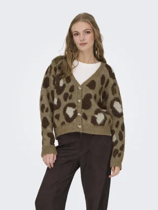 ONLY - ONLEDELIE LIFE LS JQ CARDI V-NECK KNT Cocoa Créme - Gr. - L