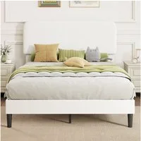 HOMCOM Bettgestell mit verstellbarem gepolstertem Teddy-Fleece-Kopfteil (Doppelbett, 1-tlg., Modern Metallbett), 300 kg Traglast, einfache Montage, Weiß