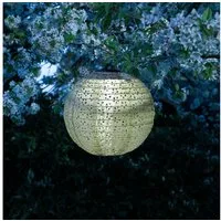 MARELIDA LED Lampion Solar Gartenlampion mit Blumenmuster grün 25cm Party Balkon Terrasse, LED Classic, warmweiß (2100K bis 3000K)