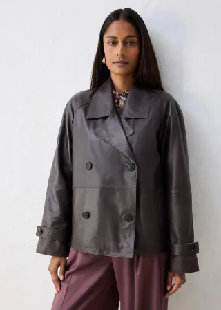 bonprix Cabanjacke aus Lammnappa-Leder, braun, Gr.40, moderne Cabanjacke aus hochwertigem Lammnappa-Leder, aus Nappaleder
