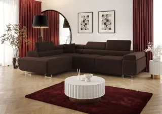 Ecksofa Schlafsofa Sofa MONARO Stoff Poso Schokobraun Ottomane Links