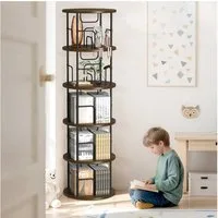 XERSEK Bücherregal 5 Ebenen 360° Drehbares Bookshelf Bodenstehendes Bücherschrank, 1.6m Aufbewahrungsregal Eckregal Spielzeugregal, für Kinderzimmer Wohnzimmer Schlafzimmer Büro Aufbewahrung