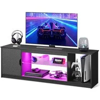 Bestier TV-Schrank Lowboard für 65 Zoll & kleinere TVs, 144.8 x 35 x 52 cm, (Fernsehschrank mit RGB-LED-Leuchten) Fernsehtisch mit verstellbaren Glasböden für Wohnzimmer, Schwarze