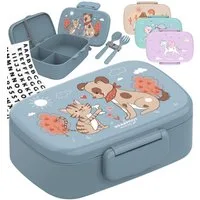 BEARFOOT Lunchbox Brotdose Kinder Fächern, leicht & auslaufsicher - Hund Katze, Kindergarten und Schule - Mädchen und Jungen, Vesperbox, Snackbox