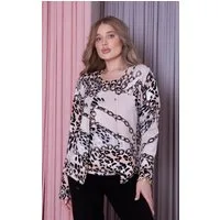 Passioni Strickjacke Twinset im Schalmuster mit Leoparden- und Kettenelementen
