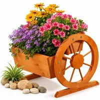 Mucola Pflanzkübel Pflanzkübel + Wagenräder Holz Garten Dekoration Blumentrog Holzkasten (Stück, 1 St., Pflanzkübel + Wagenräder), Zum Aufstellen auf dem Boden, einer Mauer oder einem Gartentisch