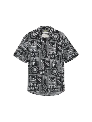 Denim Tom Tailor - Relaxed Fit Hemd im Hawaii-Look black white hawai print - Gr. - S
