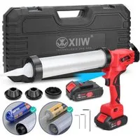XERSEK Akku-Kartuschenpistole 500W Elektrische Kartuschenpresse mit 2 Akku (21V 2 Ah) Silikonspritze, (7840N mit LED, 0-32 mm/s, 6-stufig Einstellbar, für 600ml Wurst, 310ml Patrone,Silikonpistole), Montagekleber