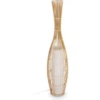 hofstein Stehlampe »Archi« Stehleuchte Vintage Bodenleuchte aus Bambus/Stoff, Natur/Weiß, ohne Leuchtmittel, Ø18cm, E27, im Boho-Style mit Fußschalter am Kabel