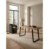 KADIMA DESIGN Schreibtisch Schreibtisch 180x90x76 cm Akazie Massivholz / Metall Computertisch (Holztisch Laptoptisch Arbeitszimmer), Baumkante, Homeoffice Bürotisch Massiv mit U-Beinen in Schwarz
