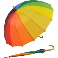 Impliva Stockregenschirm Falcone® Regenbogen Schirm Holzstock mit Holzgriff, sehr bunt und farbenfroh im Rainbow-Look
