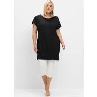 Sheego T-Shirt Longshirt Kurzarm mit breitem Saumbündchen