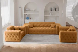 Sofaset Designersofa CHANTAL 3-1-1 in Stoff Moly Orange