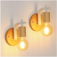 Riserva Wandleuchte 2er Set Wandleuchte E27 Holz Weiß Vintage Wandlampe U-Form