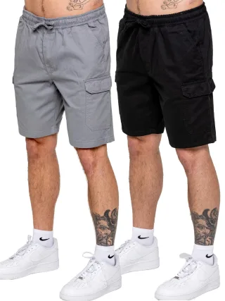 Kruze | 2 Pack Herren Cargo Shorts - BLK/LTGREY