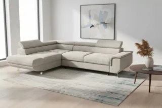 Ecksofa mit Schlaffunktion PLATO Sofa in Stoff Onega Beige Ottomane Links