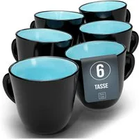 PURE LIVING INTERIOR DESIGN Geschirr-Set Pure Living Geschirr Becher 6er 460ml »Ibiza«, Steingut, Rauchblau, 6 Personen, Mediterrane Handwerksoptik, Reaktive Glasur – jedes Stück einzigartig…