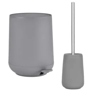 Bad-Accessoires Nova Set 2-teilig grau | Zone Denmark Badezimmer-Set aus Soft-Touch Kosmetikeimer und Toilettenbürste für einen geordneten Boden.